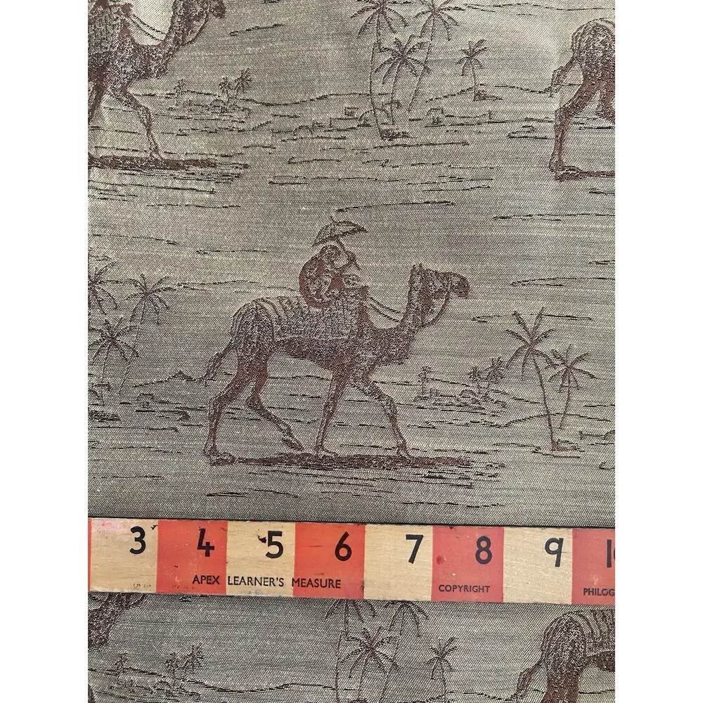 Coppery Brown Desert Scene Camel Monkey Antique Satin Jacquard 55”x 72” Brocade